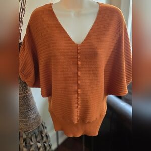 Tahari Burnt Orange Ribbed Knit Sweater